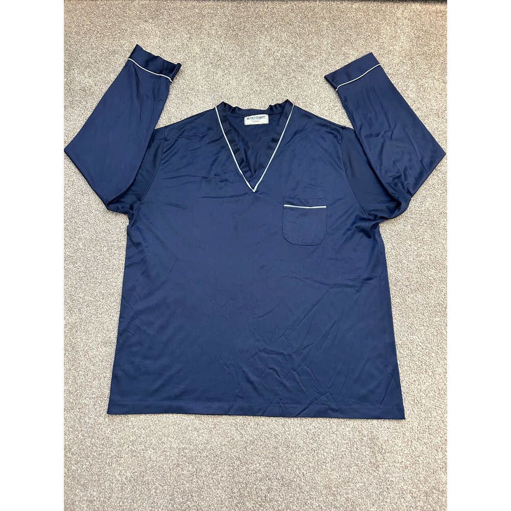 Munsingwear Pajama Top Mens XL Navy Blue Excellent Vintage V-Neck Long Sleeve